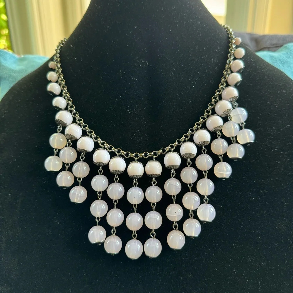 Purple Lilac Glass Bead Bib Plastron Necklace
